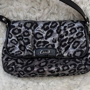 Coach Silver and Black Leopard Oscelot Print Mini Shoulder Bag
